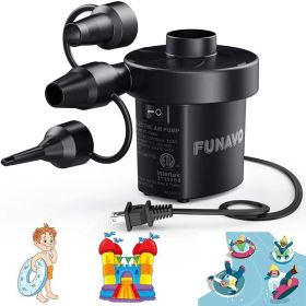 Electric Air Pump; FUNAVO Portable Air Pump With 3 Nozzles; 130 W Quick-fill Electric Pump; HT-196BA; Black