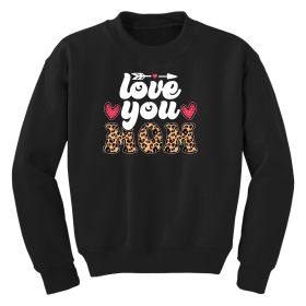 Girls Graphic Sweatshirt, Love You Mom Leopard Print Illustration