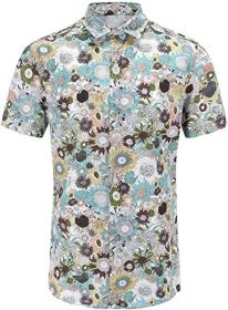 Men's Hawaiian Floral Short Sleeve Shirt Casual Flower Button Down Slim Fit Shirts (size: XL)