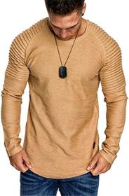 Men' s Long Sleeve Casual Shirts Solid Color Casual Top Stitching Stylish Dress Round Neck Slim Fit Male Shirts (size: M)