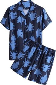 Men's 2 Piece Tracksuits Flower Hawaiian Suits Casual Button Down Short Sleeve Shirts and Shorts (size: S)