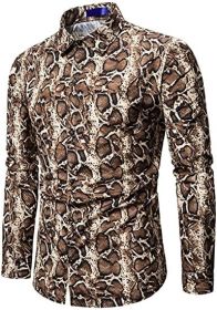 Snakeskin Long Sleeve Shirts Men's Casual Print Disco Button Down Shirt (size: XS)