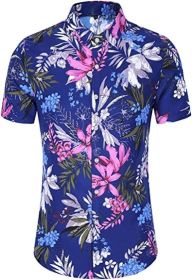 Men's Hawaiian Floral Short Sleeve Shirt Casual Flower Button Down Slim Fit Shirts (size: M)