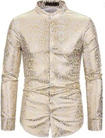 Men's Paisley Shirt Long Sleeve Dress Shirt Button Down Casual Slim Fit Shirt (Color: WHITE-S)