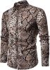 Men's Fashion Leopard Shirts Slim Fit Stand Collar Single Breasted Shirts Casual Long