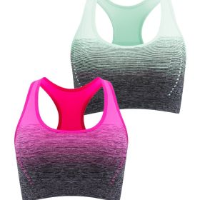 1pc/2pcs/3pcsMedium Support Two Tone Racer Back Sports Bra, Fitness Workout Running Yoga Bra (Color: Green+Rose Red)