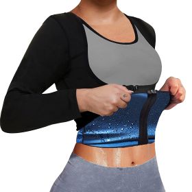 Sauna Suit For Women Sweat Body Shaper Waist Trainer Long Sleeve Zipper Shirt ( Buy A Size Up ) (size: XL)