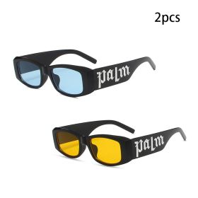 1/2pcs Vintage Small Frame Square Sunglasses Women Men Fashion Luxury Brand Designer Trend Punk Hip Hop Sun Glasses Female UV400 (Lenses Color: blue yellowx2)