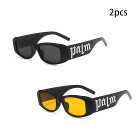 1/2pcs Vintage Small Frame Square Sunglasses Women Men Fashion Luxury Brand Designer Trend Punk Hip Hop Sun Glasses Female UV400 (Lenses Color: black yellowx2)