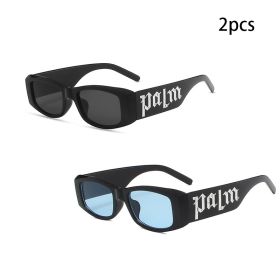 1/2pcs Vintage Small Frame Square Sunglasses Women Men Fashion Luxury Brand Designer Trend Punk Hip Hop Sun Glasses Female UV400 (Lenses Color: black bluex2)