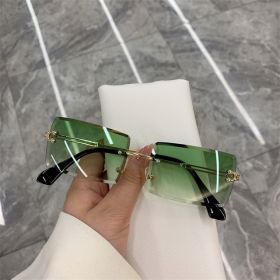 Vintage Fashion 2021 New Sunglasses Rimless Frameless Rectangle Shades Gradient UV400 Summer Traveling Sun Glasses for Women (Lenses Color: green)