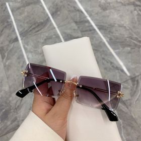 Vintage Fashion 2021 New Sunglasses Rimless Frameless Rectangle Shades Gradient UV400 Summer Traveling Sun Glasses for Women (Lenses Color: purple)