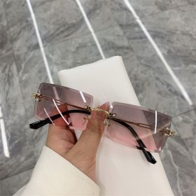 Vintage Fashion 2021 New Sunglasses Rimless Frameless Rectangle Shades Gradient UV400 Summer Traveling Sun Glasses for Women (Lenses Color: pink)