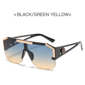 New Luxury Oversized Men Sunglasses Brand Designer Sun Glasses For Women Fashion Gradient Square Shades (Lenses Color: Balck Green Yellow)