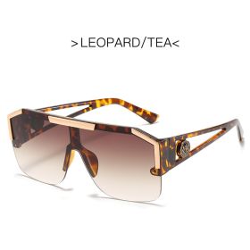 New Luxury Oversized Men Sunglasses Brand Designer Sun Glasses For Women Fashion Gradient Square Shades (Lenses Color: Leopard Tea)