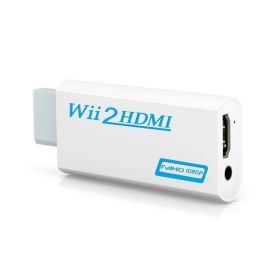 Full HD 1080P Wii to HDMI-compatible Converter Adapter Wii2HDMI-compatible Converter 3.5mm Audio for PC HDTV Monitor Display (Color: White)