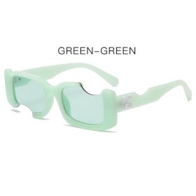 Hip-hop Square Sunglasses Women Men Off Notch Hole Design White Sun Glasses Blue Ladies Vintage Shados Eyewear UV Protection (Lenses Color: green)