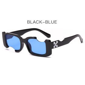 Hip-hop Square Sunglasses Women Men Off Notch Hole Design White Sun Glasses Blue Ladies Vintage Shados Eyewear UV Protection (Lenses Color: blue)