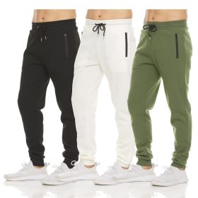 Mens 3 Pack Fleece Active Athletic Workout Jogger Sweatpants (Color: 3pcs black white green)