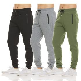 Mens 3 Pack Fleece Active Athletic Workout Jogger Sweatpants (Color: 3pcs black gray green)