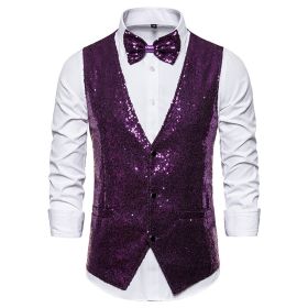 Men's Sequin Vest Shiny Suit Vest V-neck Party Dress (size: M)