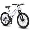 S24103 24 inch Mountain Bike for Teenagers Girls Women, Shimano 21 Speeds with Dual Disc Brakes and 100mm Front Suspension, White/Pink