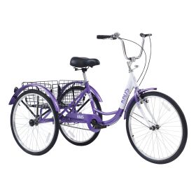 Adult Tricycle Trikes,3-Wheel Bikes,26 Inch Wheels Cruiser Bicycles with Large Shopping Basket for Women and Men (Color: as Pic)