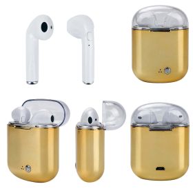 Clear Top Dual Chamber Wireless Bluetooth Earphones With Charging Box (Color: METALLIC GOLD)