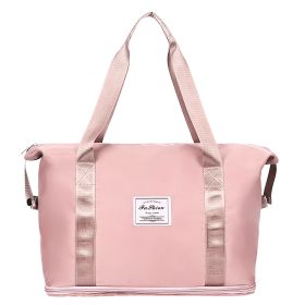 35L Shoulder Travel Duffle Bag Folding Carry On Overnight Weekender Bag with Luggage Sleeve Waterproof Expandable Gym Tote Bag (Color: Pink)