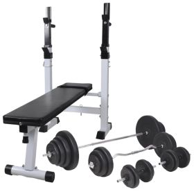 Workout Bench with Weight Rack, Barbell and Dumbbell Set 264.6 lb (Color: BLACK)