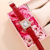 Women Diamond Watch Starry Square Dial Bracelet Watches Ladies Leather Band Quartz Wristwatch Female Clock(No Box)